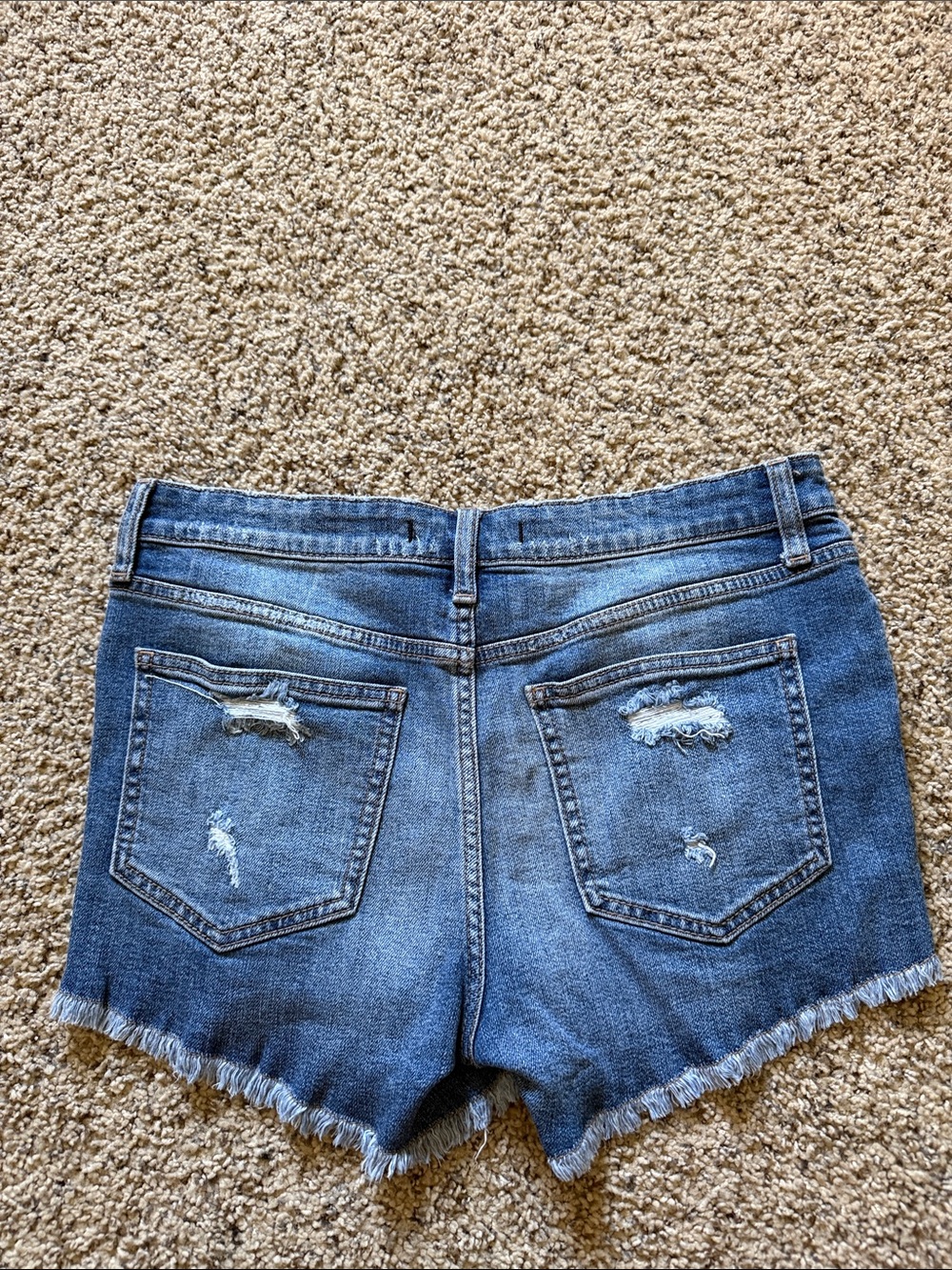 Denim Distressed Frayed Hem Blue Jean Shorts - Picture 4 of 4